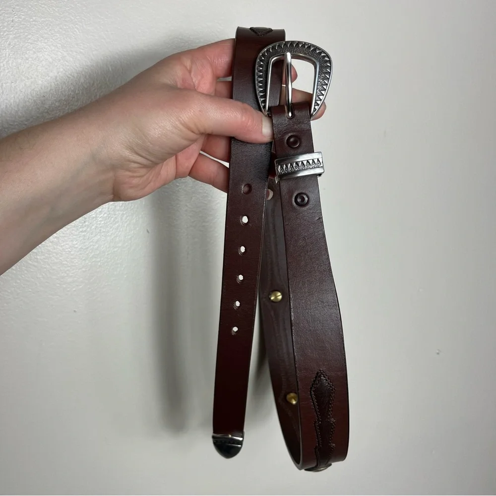 James Culver Handmade Tubac Nickel Clavo Leather‎ Belt Western Cowboy Brown
